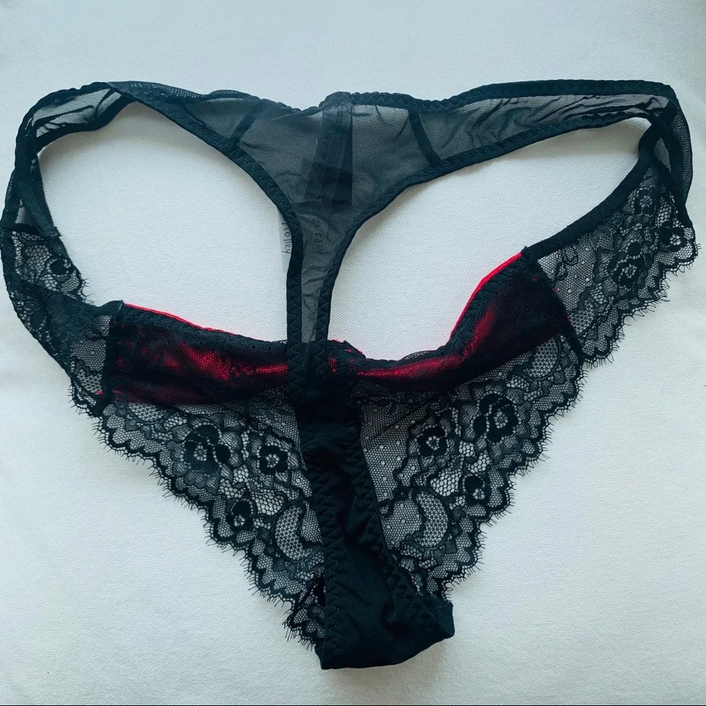 Nylon Satin Red Black Lace Women's Thongs Bikini Panties